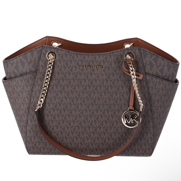 Michael Kors Jet Set Chain Brown MK Signature Large Shoulder Tote Bag - Picture 2 of 7